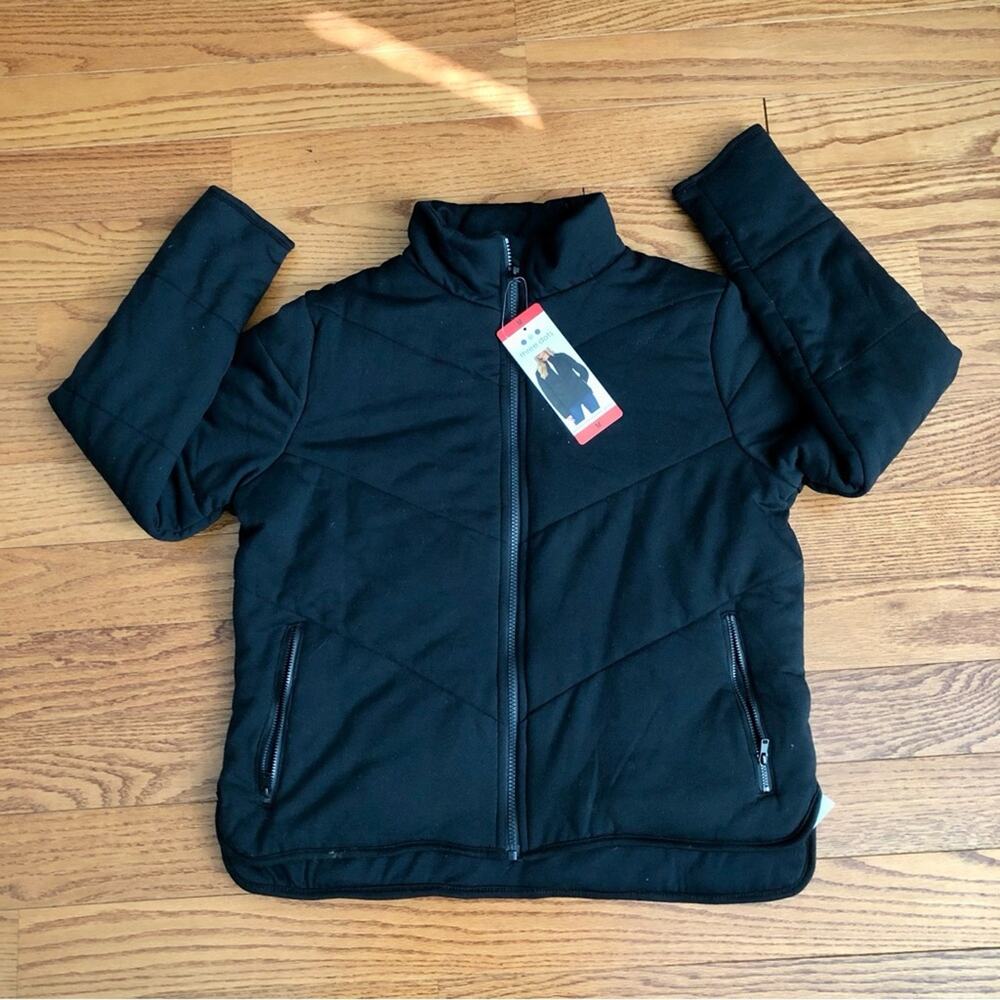 Three Dots Quilted Long Sleeves Zipper Pockets Black Jacket Women's Size M NWT - Picture 3 of 10